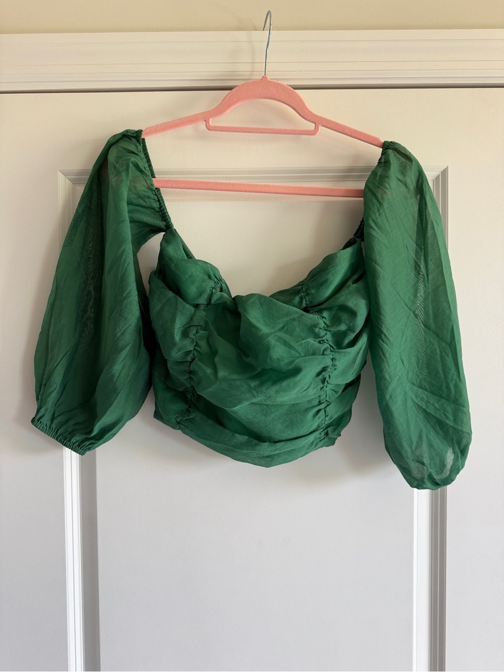 Sugarlips Emerald Green Puff-Sleeve Ruched Crop Top